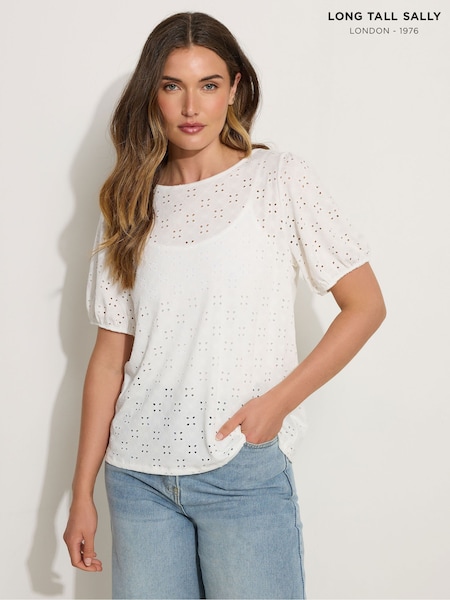 Long Tall Sally Natural Broiderie Puff Sleeve Top (W68455) | AZN 70