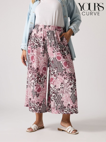 Yours Curve Pink Crinkle Cropped Trousers (W68457) | €35