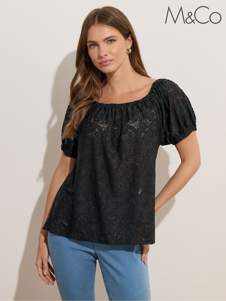 M&Co Black Burnout Scoop Neck Top (W68462) | €35
