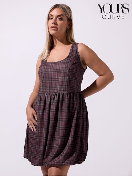 Yours Curve Purple Limited Check Puff Hem Skater Dress (W68464) | €49