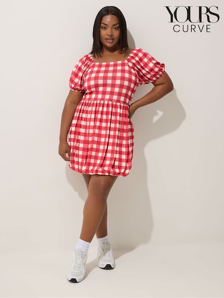 Yours Curve Limited Gingham Puff Ball Mini Dress (W68467) | R$ 335