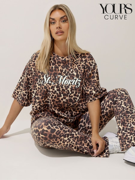 Yours Curve Black Limited Leopard Print T-Shirt (W68472) | €25