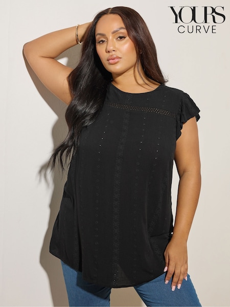 Yours Curve Black Embroidered Crinkle Top (W68473) | €42