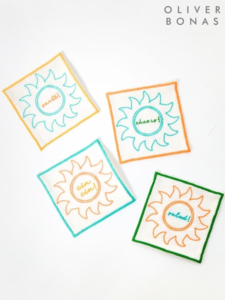 Oliver Bonas Set of 4 White Sol Embroidered Cocktail Napkins (W68555) | €27