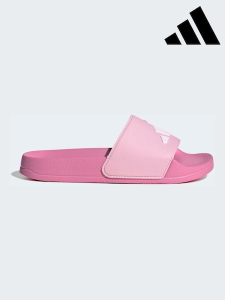 adidas Pink Adilette Logo Kids Sandals (W68576) | $45