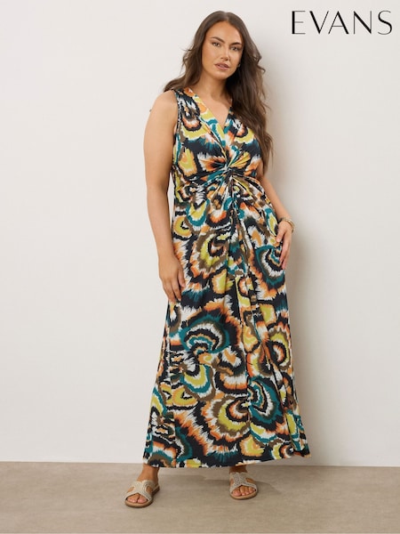 Evans Green Twist Front Smudge Print Dress (W68901) | € 66