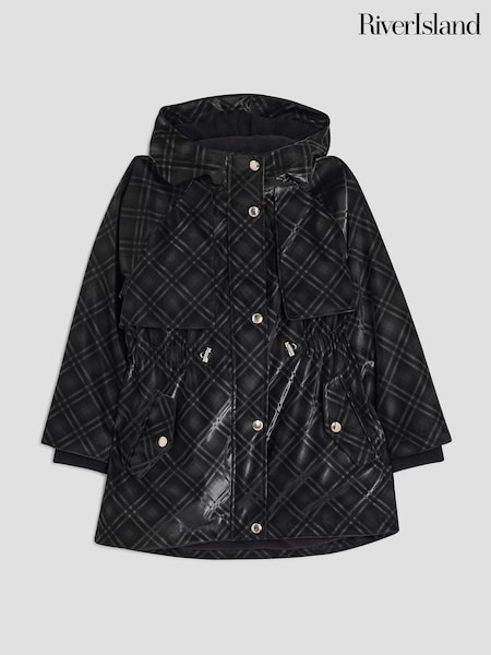 River Island Black Girls Check Rainmac Coat (W69054) | €50