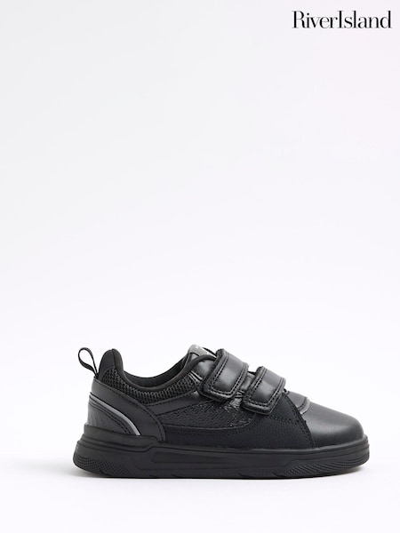 River Island Black Boys Faux Leather Monogram Trainers (W69059) | €22.50