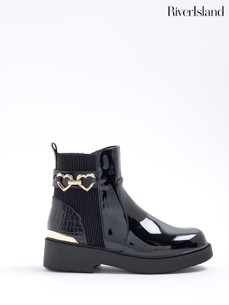 River Island Black Girls Heart Snaffle Chelsea Boots (W69060) | €40