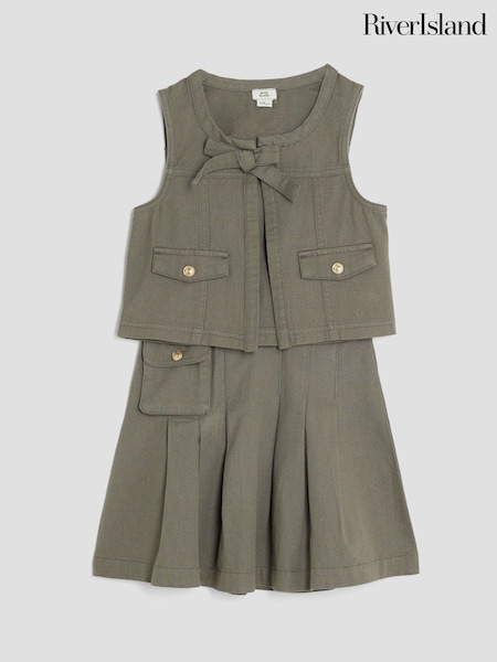 River Island Green Girls Gilet Waistband Skirt Set (W69061) | AED210