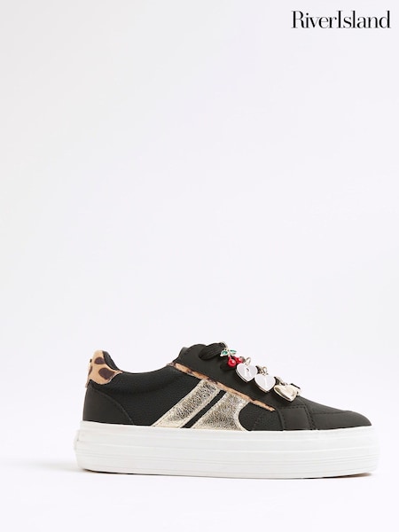 River Island Black Leopard Print Charm Trainers (W69069) | 99 QAR