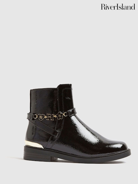 River Island Black Flower Print Chain Riding Boots (W69071) | 158 QAR