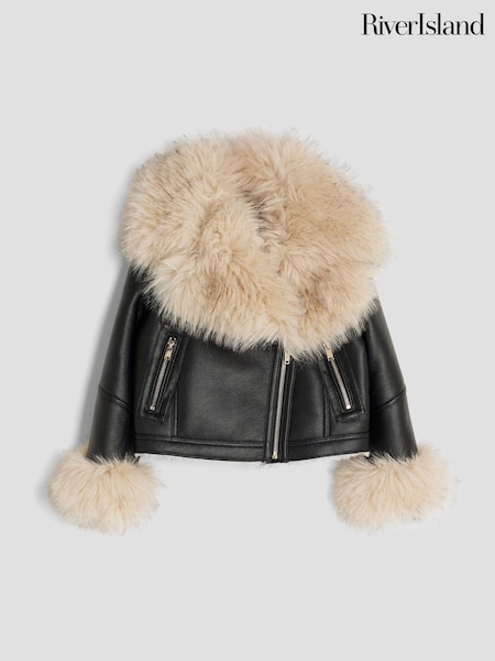 River Island Aviator Fur Biker Jacket (W69077) | ‏245 د.إ.‏