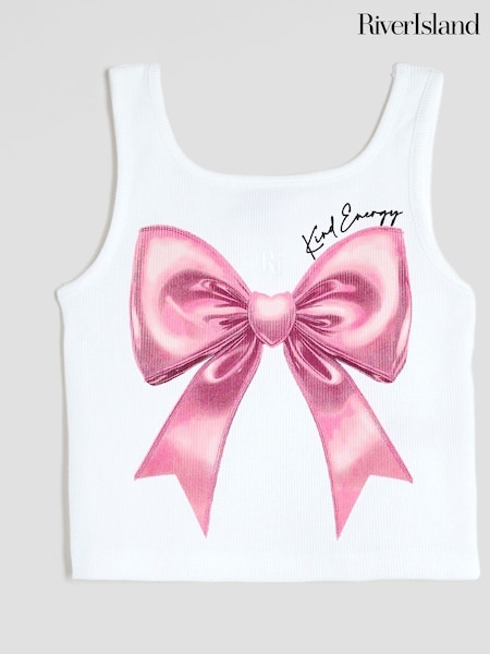 River Island White Girls Pink Bow Tank Top (W69089) | €21