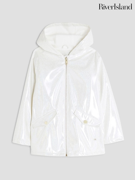 River Island White Girls Glitter Rainmac Coat (W69091) | €45