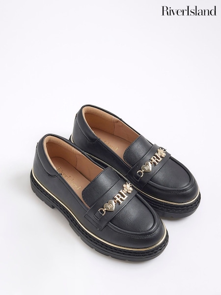 River Island Black Girls Flower Chain Loafers (W69095) | €35
