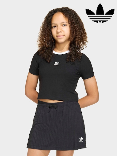 adidas Originals Black Crop Mini Rib T-Shirt (W69190) | OMR10