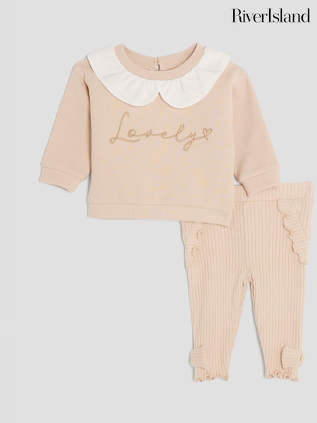 River Island Cream Girls Baby Collar Wordie Sweat Set (W69218) | €29