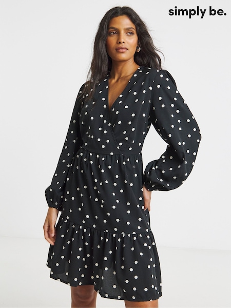 Simply Be Black Long Sleeve Wrap Smock Dress (W69251) | €45