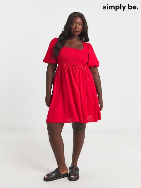 Simply Be Red Shirred Linen Skater Dress (W69252) | €60