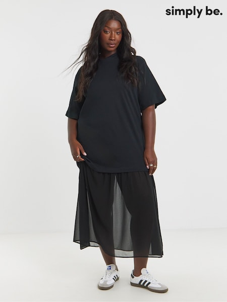 Simply Be 2 In 1 T-Shirt Sheer Hem Midi Dress (W69259) | 59 €