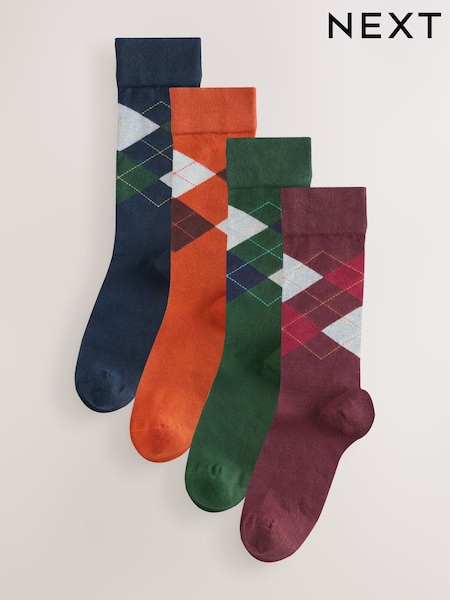 Blue/Orange/Green/Red Argyle Pattern Modal Signature Socks 4 Pack (W69272) | R$ 155