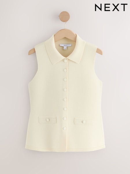 Ecru Smart Button Up Knitted Waistcoat (W69350) | R$ 305