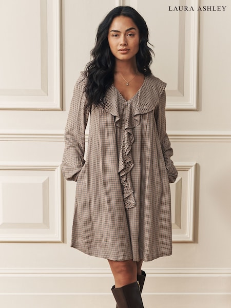 Laura Ashley Heritage Check Ruffle Front Mini Dress (W69434) | 387 LEI