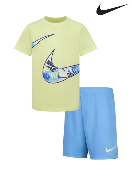 Nike Lime Green and Blue Little Kids Wild Air Mesh T-Shirt and Shorts Set (W69454) | €45