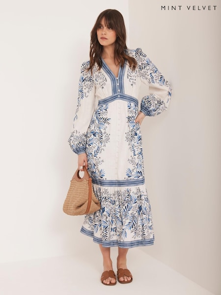 Mint Velvet Blue Floral Print Midi Dress (W69474) | €229