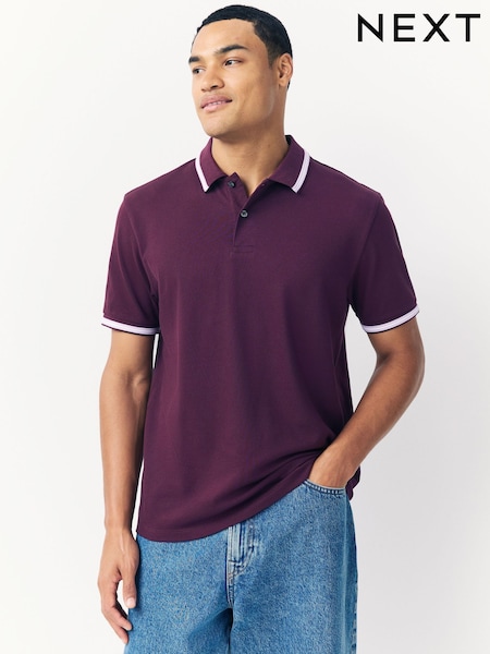 Purple Regular Fit Short Sleeve Tipped Polo Shirt (W69534) | 99 QAR
