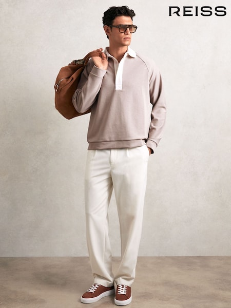Reiss Oatmeal/White Thurloe Colour Block Rugby Shirt (W69541) | €140