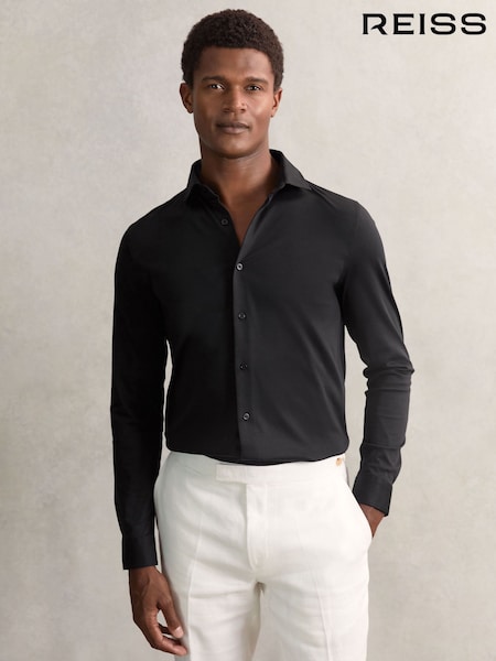 Reiss Black Duke Cotton-Jersey Button-Through Shirt (W69546) | AED562