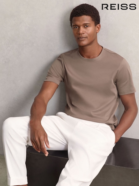 Reiss Taupe Brown Count Airwater-Cotton Crew-Neck T-Shirt (W69560) | AED346