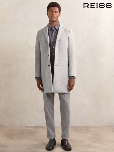 Reiss Soft Grey Gable Wool-Blend Single-Breasted Overcoat (W69563) | AED2,362