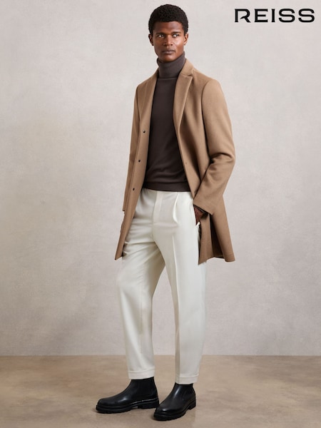 Reiss Light Brown Gable Wool-Blend Single-Breasted Overcoat (W69565) | AED2,362