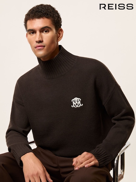 Reiss Dark Brown Curtis Monogram Wool Funnel-Neck Jumper (W69567) | €195
