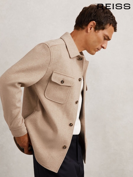 Reiss Oatmeal Brown Liam Wool-Blend Twin-Pocket Overshirt (W69569) | €230