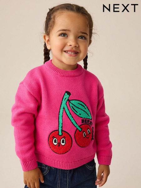Pink Cherry Embroidered Knitted Jumper (3mths-7yrs) (W69580) | €25 - €30