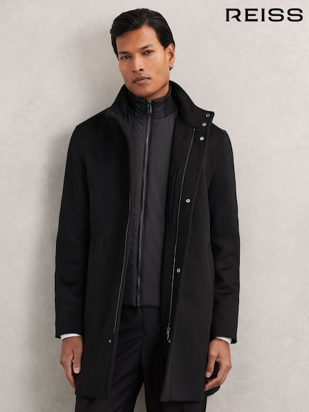 Negro - Reiss Fuel Wool-Blend Gilet-Insert Coat (W69587) | 495 €