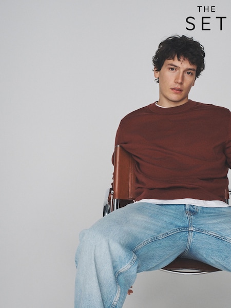 Roșu/crem - The Set Fine Gauge Cotton Crew Neck Jumper (W69646) | 268 LEI