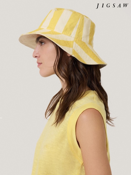Jigsaw Yellow Cotton Stripe Bucket Hat (W69653) | €63