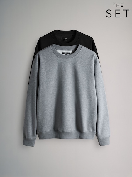 The Set Black/Grey 2 Pack Crew Neck Relaxed Fit Sweat Top (W69656) | €40