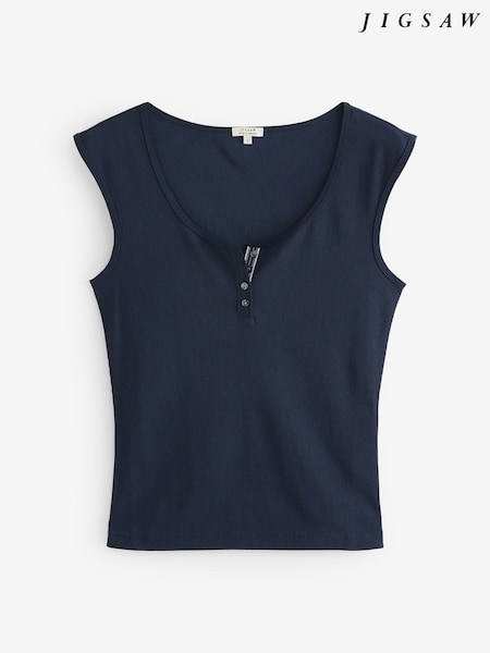 Jigsaw Blue Baby Fine Cotton Henley T-Shirt (W69662) | €58
