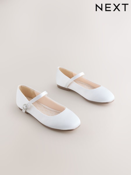 White Stain Resistant Satin Wide Fit (G) Mary Jane Occasion Shoes (W69704) | €33 - €43