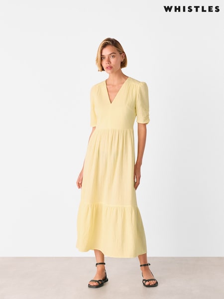 Whistles Yellow Textured Cotton Midi Dress (W69737) | OMR77