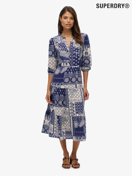 Superdry Blue Woven Tiered Midi Dress (W69813) | €80