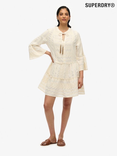 Superdry White Ibiza Long Sleeve Tiered Mini Dress (W69815) | 3,304 UAH