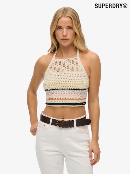 Superdry Cream Cropped Halter Crochet Top (W69816) | 1,802 UAH