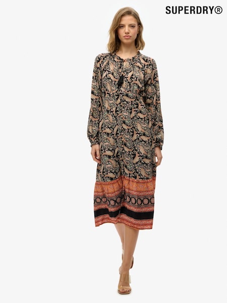 Superdry Black Printed Long Sleeve Midi Dress (W69824) | AZN 175